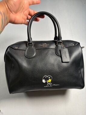 Coach Black Leather Satchel with Snoopy Detail